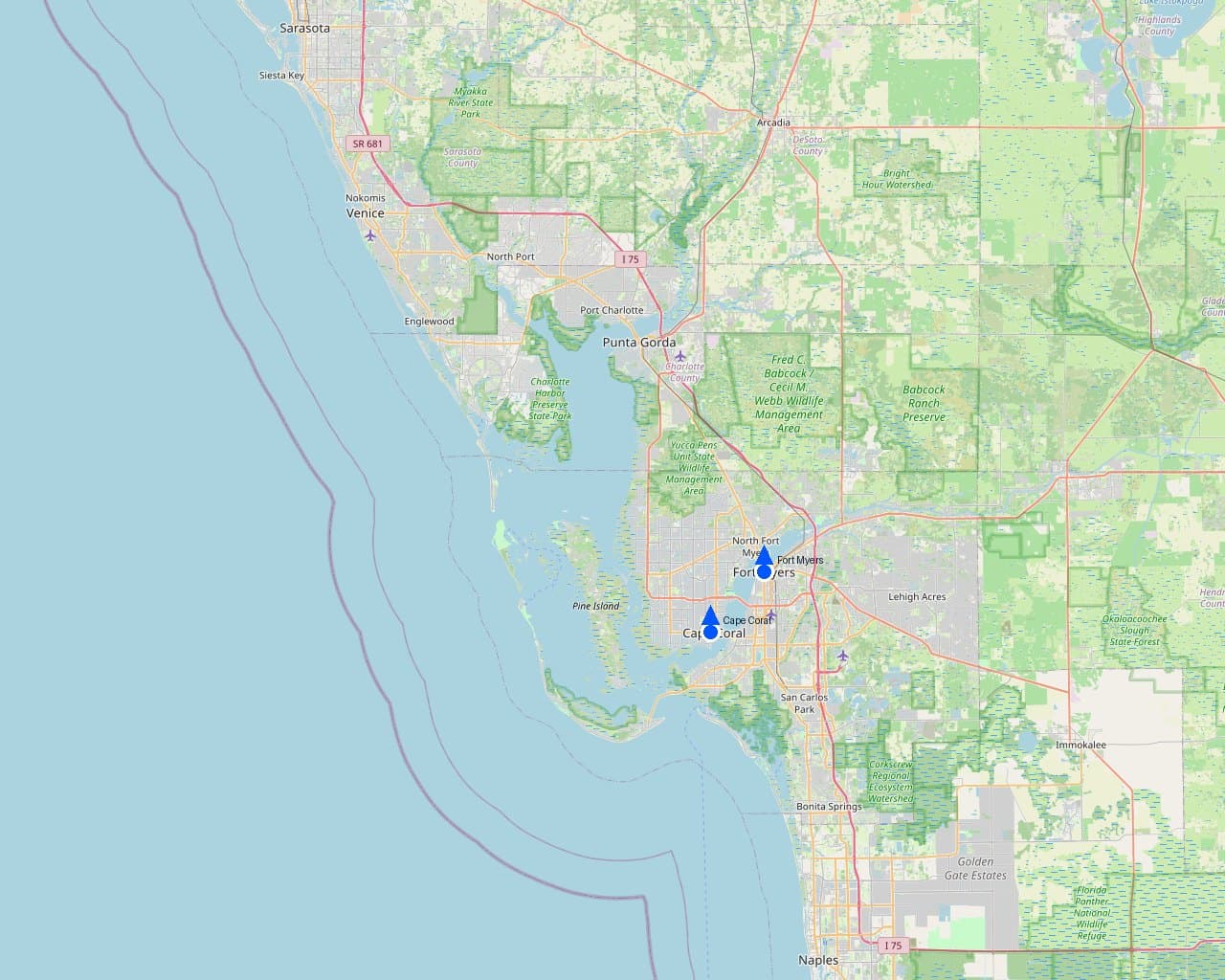 Map of the Fort Myers and Cape Coral area